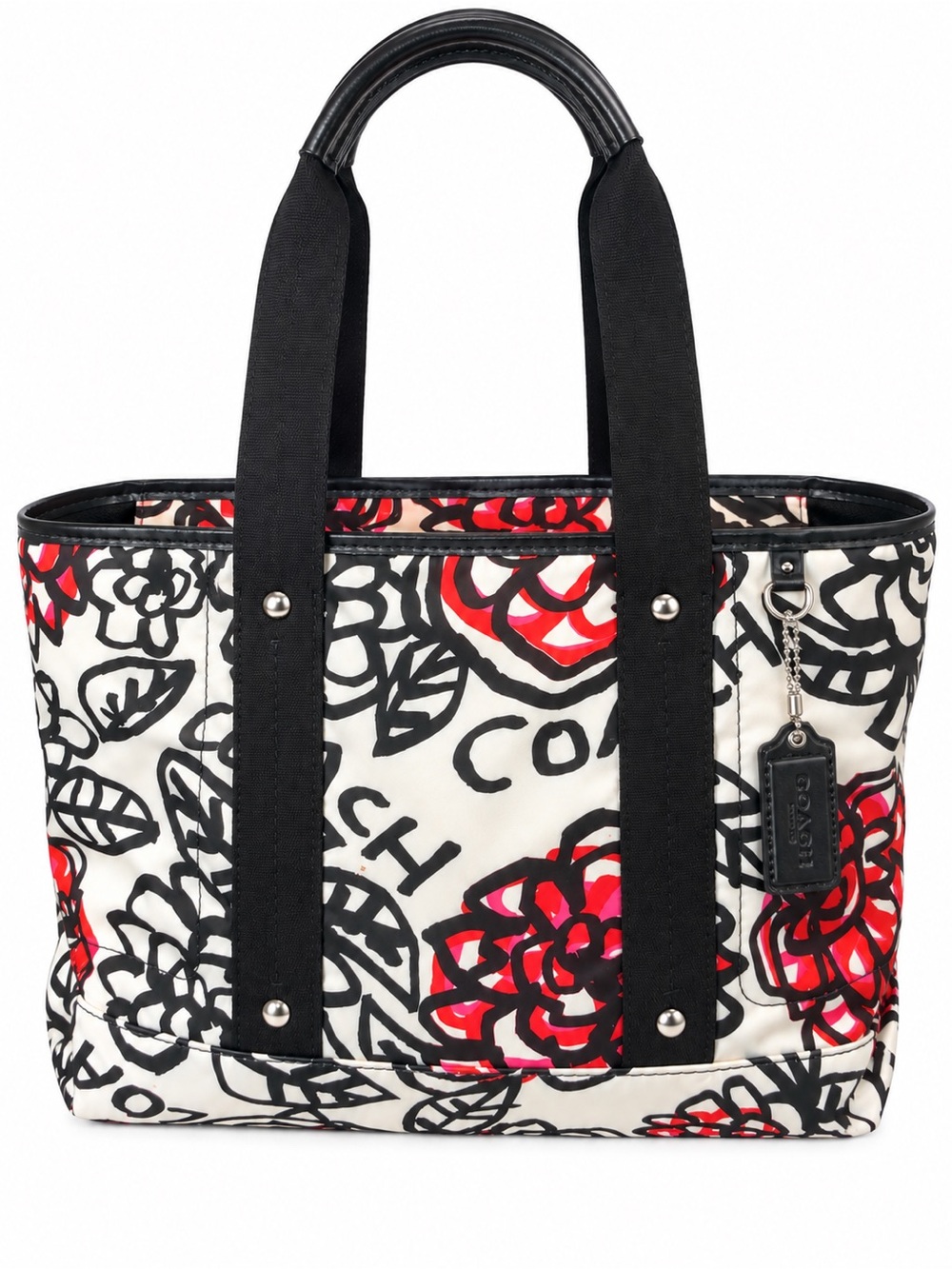 Coach Poppy Floral Canvas Tote in White, Black & Red